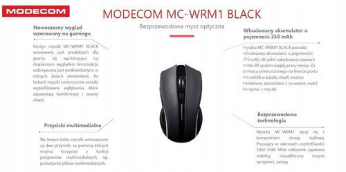 Mysz bezprzewodowa MODECOM MC-WRM1 1600DPI Czarna na Arena.pl