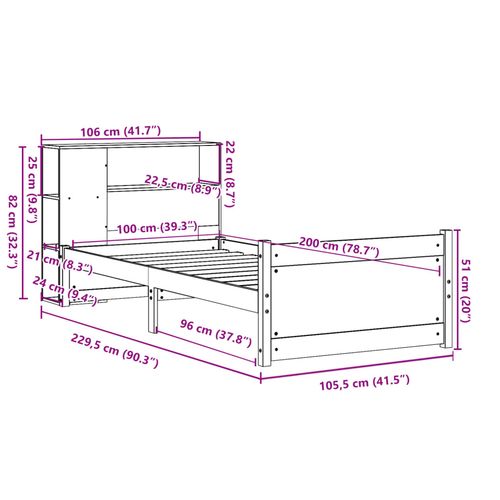 Łóżko z regałem, bez materaca, 100x200 cm, sosnowe na Arena.pl