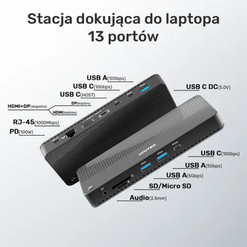 Unitek Stacja dokująca 12w1, HDMI 8K, USB 4, 100 W na Arena.pl