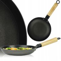 PATELNIA ŻELIWNA Z DREWNIANĄ RĄCZKĄ DO SMAŻENIA 24CM GRILL GAZ INDUKCJA