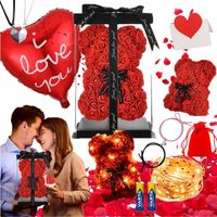 ZESTAW XXL 9w1 WALENTYNKI MIŚ Z RÓŻ LAMPKI BALON BRANSOLETKI NASZYJNIKI