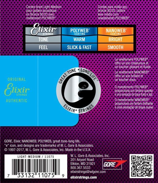 Struny do gitary akustycznej Elixir 11075 80/20 Bronze POLYWEB 12-56 zdjęcie 2