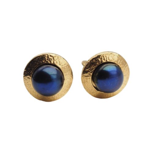 Klipsy - Perły czarne koło 8 mm w złoconym srebrze młotkowanym na Arena.pl