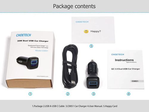 ŁADOWARKA DO SAMOCHODU CHOETECH 2XUSB + KABEL USBC na Arena.pl