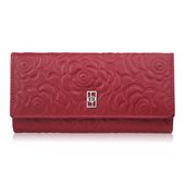 portfel damski skórzany duży z tłoczeniem w kwiaty czerwony