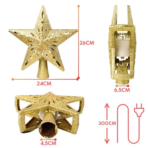 ŚWIECĄCA GWIAZDA OZDOBA NA CHOINKĘ LED Z PROJEKTOREM CZUBEK ZŁOTA NA PRĄD na Arena.pl