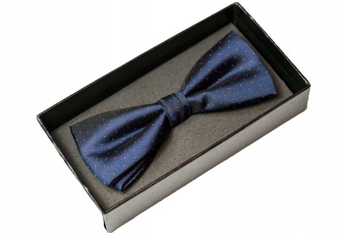 Elegancka mucha męska granatowa czerwone punkty zdjęcie 1