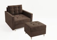 Skandynawski fotel z pikowanym siedziskiem i pufą VIDO