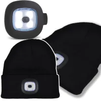 Czapka zimowa robocza z lampką latarką led ładowana usb + zapasowa lampka
