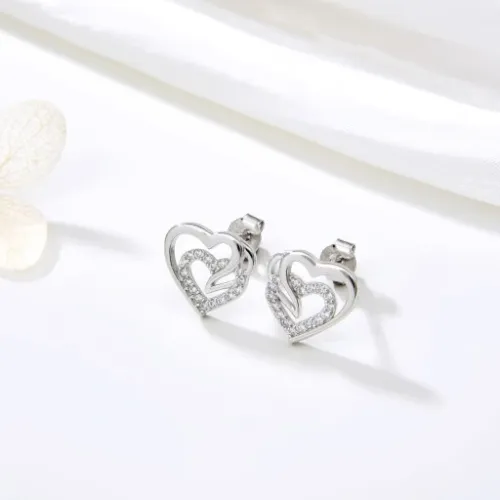 SREBRNE KOLCZYKI 925 WKRĘTKI SERCA DLA KOBIETY, KOLCZYKI SZTYFTY SREBRO 925 na Arena.pl