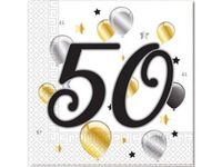 Serwetki, 50 urodziny, białe z balonikami (PS), 33 cm x 33 cm, 20 szt.