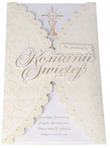 KARTKA NA KOMUNIĘ PAMIĄTKA KOMUNII ŚWIĘTEJ DUŻA na Arena.pl