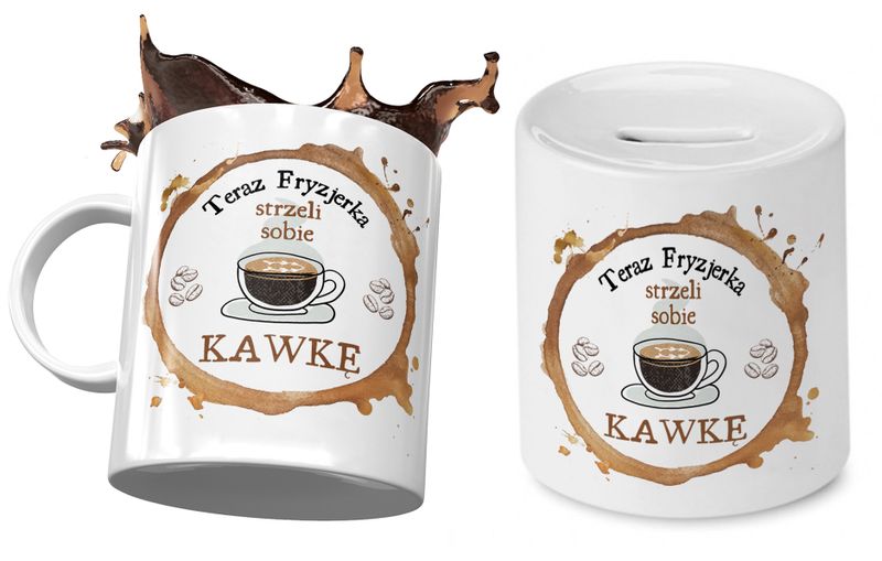 Dla Fryzjerki Zestaw Kubek + Skarbonka Na Prezent Z Nadrukiem Ze Zdjęciem zdjęcie 1