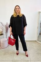 Czarna Zwiewna Tunika Damska z Koronką i Cekinami UNI