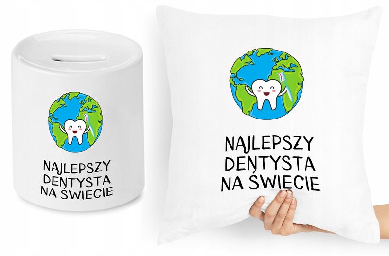 Dla Dentysty Zestaw Poduszka + Skarbonka Prezent Z Nadrukiem Ze Zdjęciem zdjęcie 1