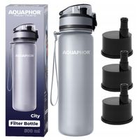 Butelka Filtrująca do wody Bidon AQUAPHOR CITY 500ml Szara Zestaw 3 wkłady