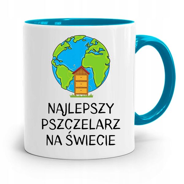 Kubek Błękitny Dla Pszczelarza Najlepszy Na Z Nadrukiem Ze Zdjęciem zdjęcie 1