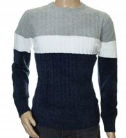 Sweter męski szenilowy klasyczny w paski okrągły pod szyją 2XL XXL