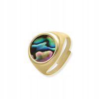 PIERŚCIONEK SREBRNY POZŁACANY Z MASĄ PERŁOWĄ REGULOWANY