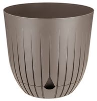 Doniczka donica plastikowa z podstawką 26 cm prążkowany wzór brązowo-beżowy