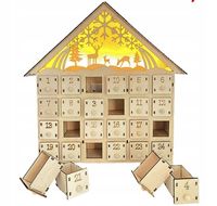 DREWNIANY KALENDARZ ADWENTOWY DOMEK LED PREZENT