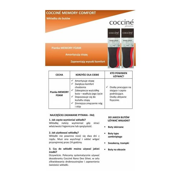 r.45 - wkładki do butów memory comfort coccine zdjęcie 1