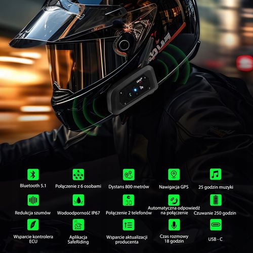 INTERKOM INTERCOM MOTOCYKLOWY EJEAS V6 PRO+ NOWA WERSJA 2024 1200M na Arena.pl