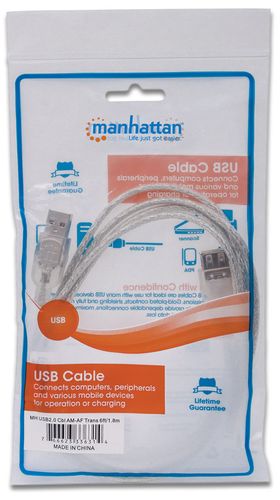 PRZEDŁUŻACZ KABEL MANHATTAN USB 2.0 A-A M/F 1,8M SREBRNY 336314 na Arena.pl