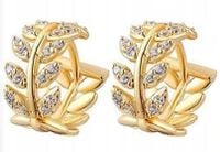 KOLCZYKI LISTKI OLIWNE LIŚCIE CYRKONIE ZŁOTE