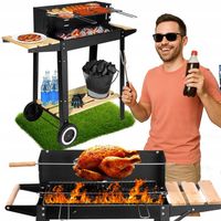 NA MAJÓWKĘ Grill Ogrodowy Węglowy Duży Na Kołach Mobilny Drewniane Półki