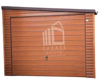 GARAŻ BLASZANY 3,5m x 6m poziom - spad w prawo - 2x Brama uchylna - jasny orzech - drewnopodobny 3,5x6