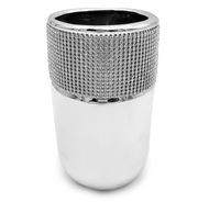 SREBRNY WAZON CERAMICZNY nowoczesny glamour flakon na kwiaty z kryształkami