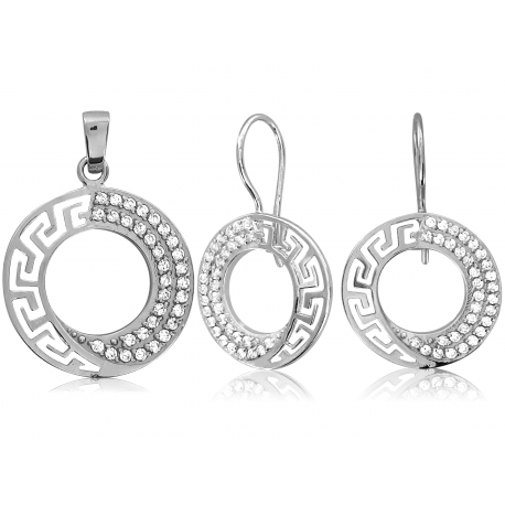 SREBRNY KOMPLET KOŁA WZÓR GRECKI Z CYRKONIAMI PRÓBA SREBRA 925 na Arena.pl