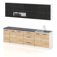 Meble Kuchenne Komplet Kuchnia Robo Lux 2.6m Zestaw Czarny Połysk Sonoma