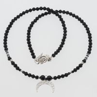 Naszyjnik regulowany - Turmalin czarny kulki, zawieszka księżyc i srebro