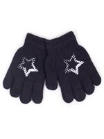 Rękawiczki dziewczęce pięciopalczaste czarne gwiazda YOCLUB