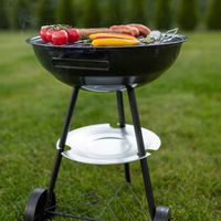 Grill Węglowy BBQ Ogrodowy na Brykiet Zamykany na Kółkach Pokrywa Półka