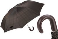 PARASOL SKŁADANY W BRĄZOWĄ KRATĘ Z RĄCZKĄ SKÓRZANĄ | Luksusowy Parasol