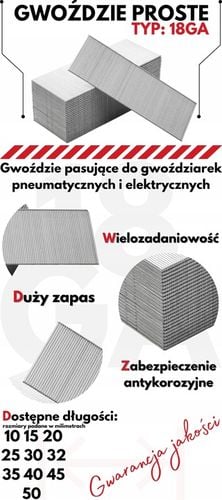 Gwoździe proste 5000szt 18GA sztyfty 25mm na Arena.pl