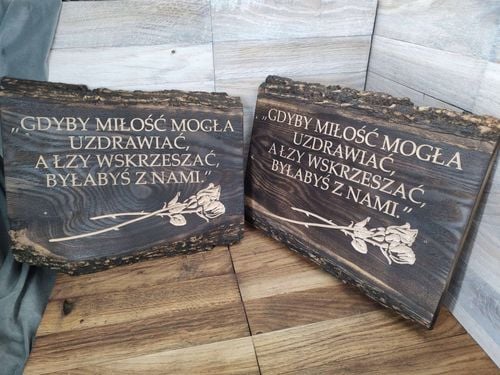 Oryginalna tablica nagrobkowa deska na grób grawer decha z korą nagrobek na Arena.pl