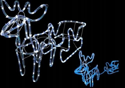 Renifer Świąteczny z Saniami Figurka Świecący LED NIEBIESKI Zewnętrzny Duży na Arena.pl