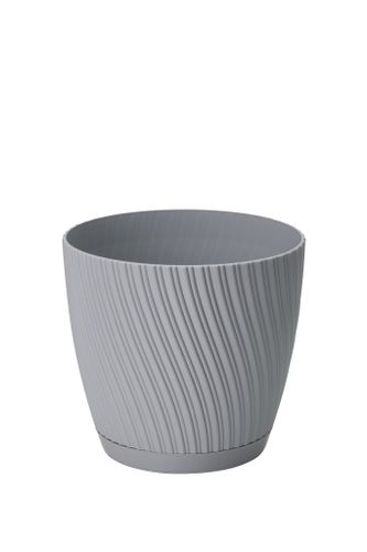 Doniczka okrągła Mika 15 z podstawką | Platyna, Kształt Okrągły, Wymiary 14.8x13.7 cm, Kolor Platyna, Form-Plastik na Arena.pl