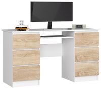 BIURKO KOMPUTEROWE A-11 135 cm 6 SZUFLAD BIAŁE / SONOMA