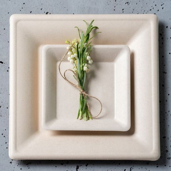 Zestaw z trzciny cukrowej kwadratowy brąz/12 osób zdjęcie 6