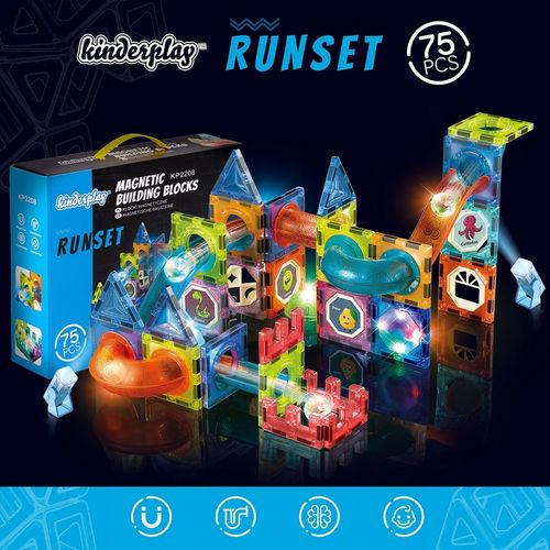 KLOCKI MAGNETYCZNE KONSTRUKCYJNE ŚWIECĄCY TOR PANELE 75 elementów na Arena.pl