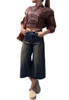 MIHOS JEANSY spodnie culotte z brązowymi przetarciami S/M