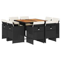 9-cz. zestaw mebli ogrodowych z poduszkami, czarny, rattan PE