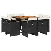 9-cz. zestaw mebli ogrodowych z poduszkami, czarny, rattan PE