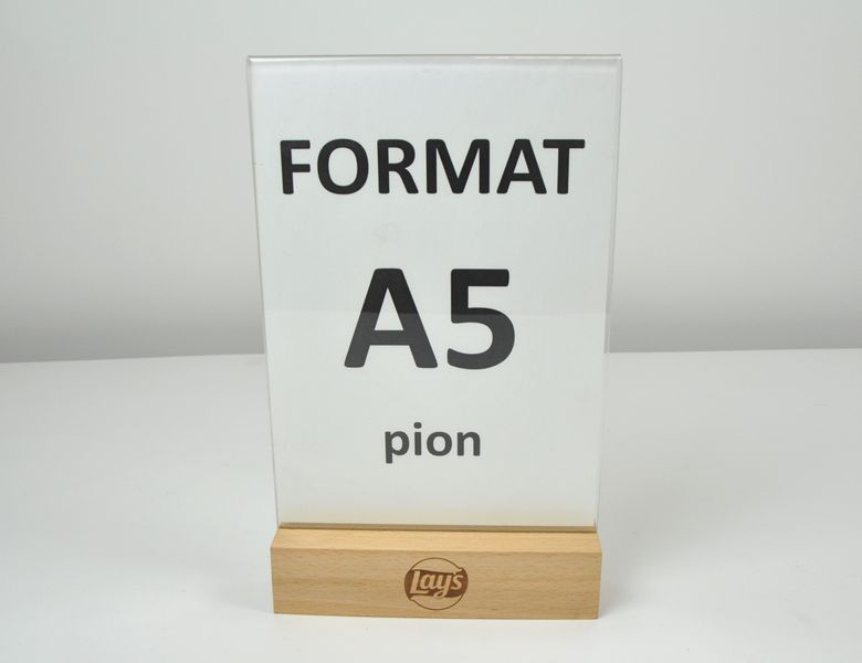 stojak na menu ulotkę plexi + drewniana podstawka z grawerem A5 10 szt zdjęcie 8