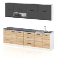 Meble Kuchenne Zestaw Kuchnia Robo Lux 2.6m Modułowa Szary Mat Dąb Sonoma
